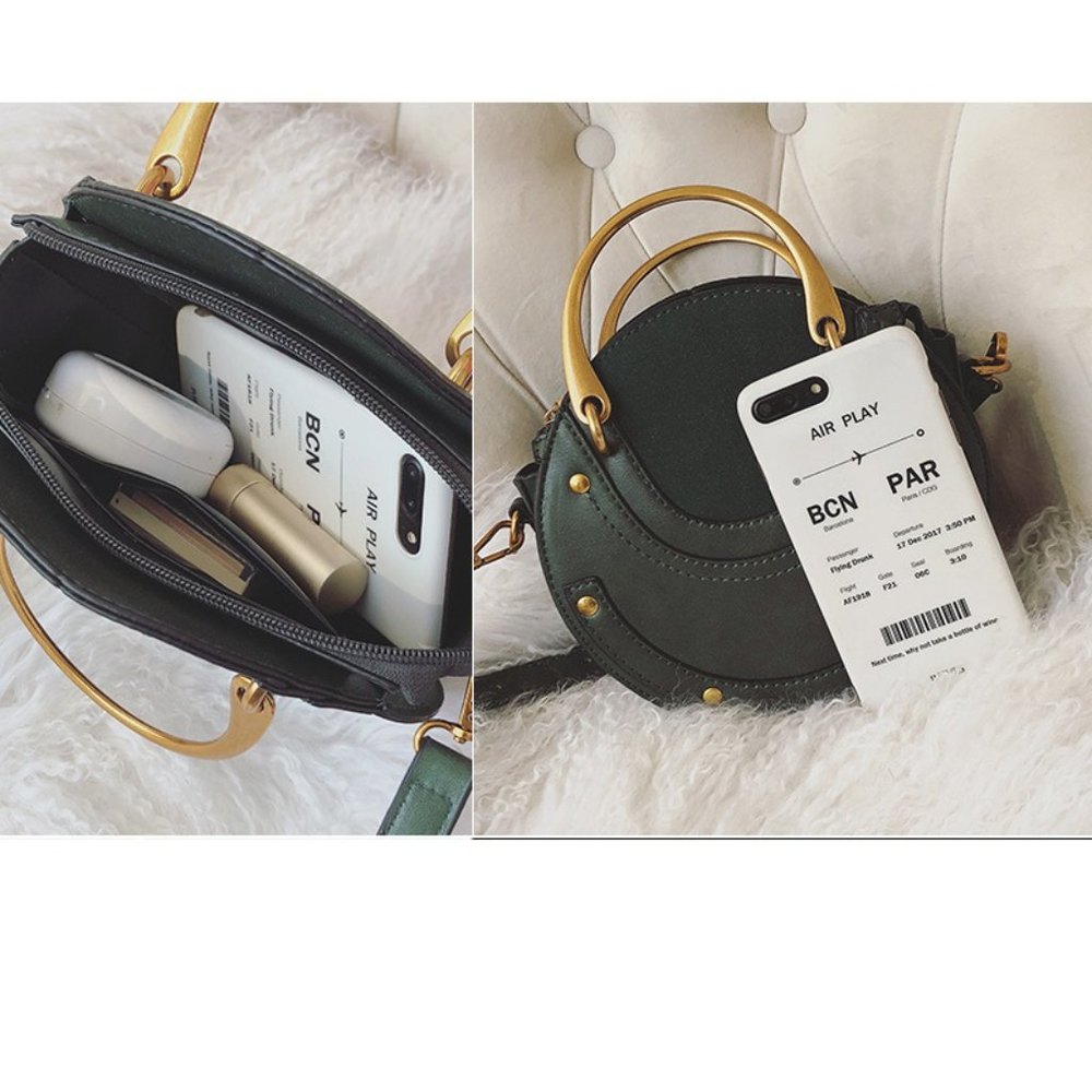 Round Leather Crossbody Bag Small Purse Womens Crossbody Bag - Black - Picture 11 of 12